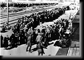 Auschwitz II-Birkenau concentration camp. Jewish people on the unloading platform (ramp). SS photograph, 1944 * 760 x 536 * (96KB)